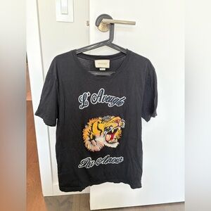 Gucci Black Short Sleeve Tee with Yellow Tiger Graphic